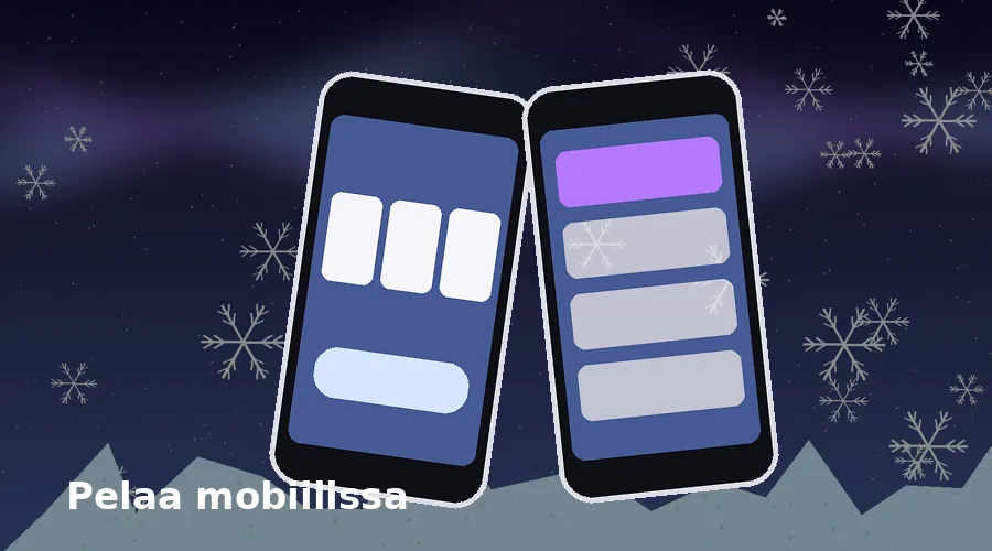 Huurteinen Kasino mobiilikasino – kuvitus kahdesta älypuhelimesta pelinäkymällä